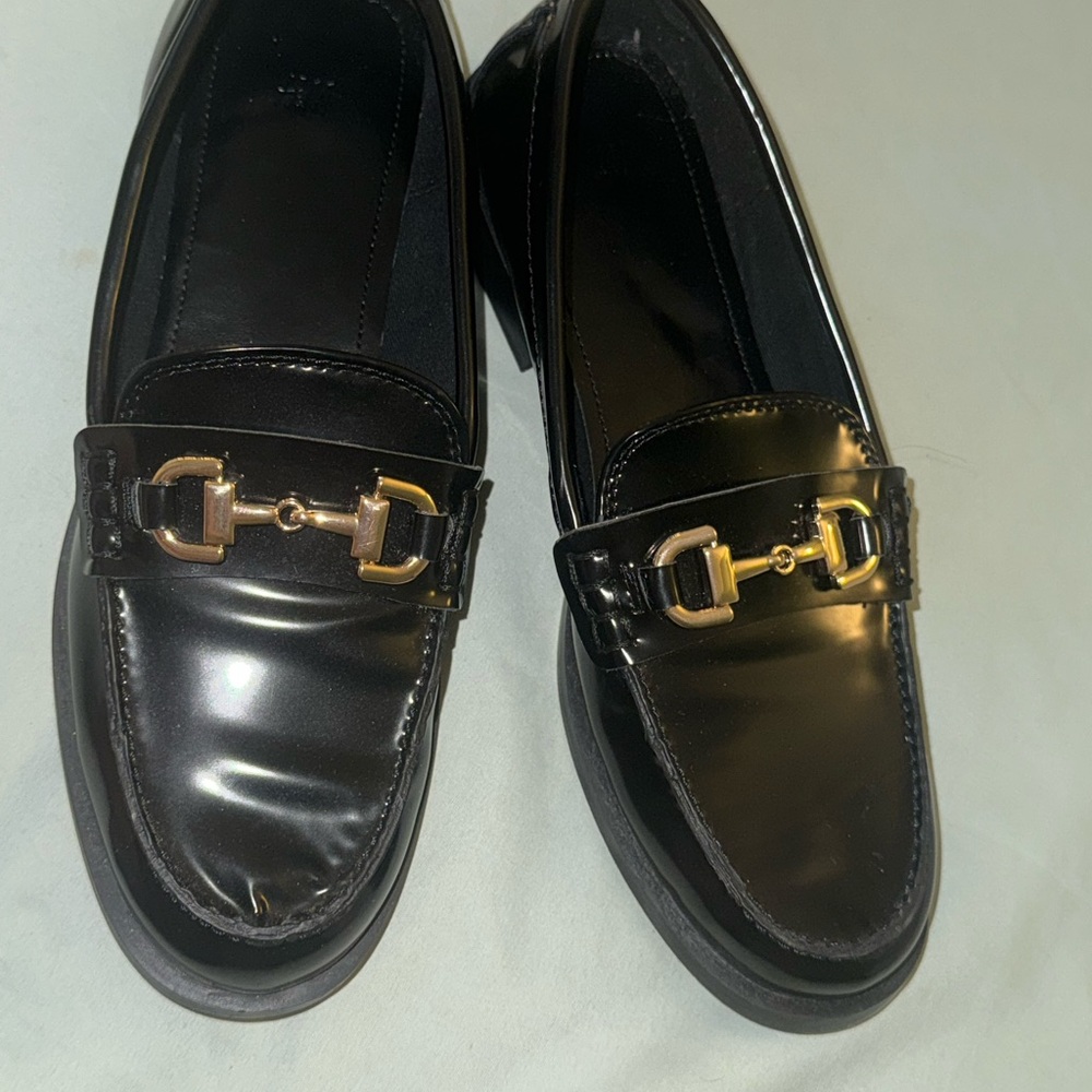 H&M Black Loafers with Gold Buckle